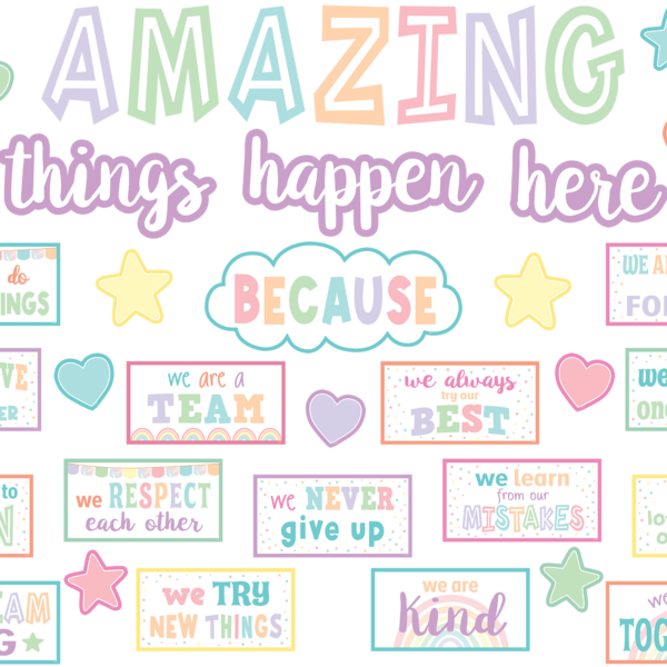 Pastel Pop Amazing Things Happen Here Bulletin Board