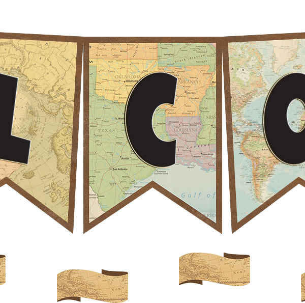 Travel the Map Pennants Welcome Bulletin Board