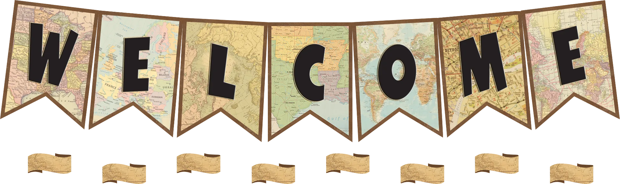 Travel the Map Pennants Welcome Bulletin Board