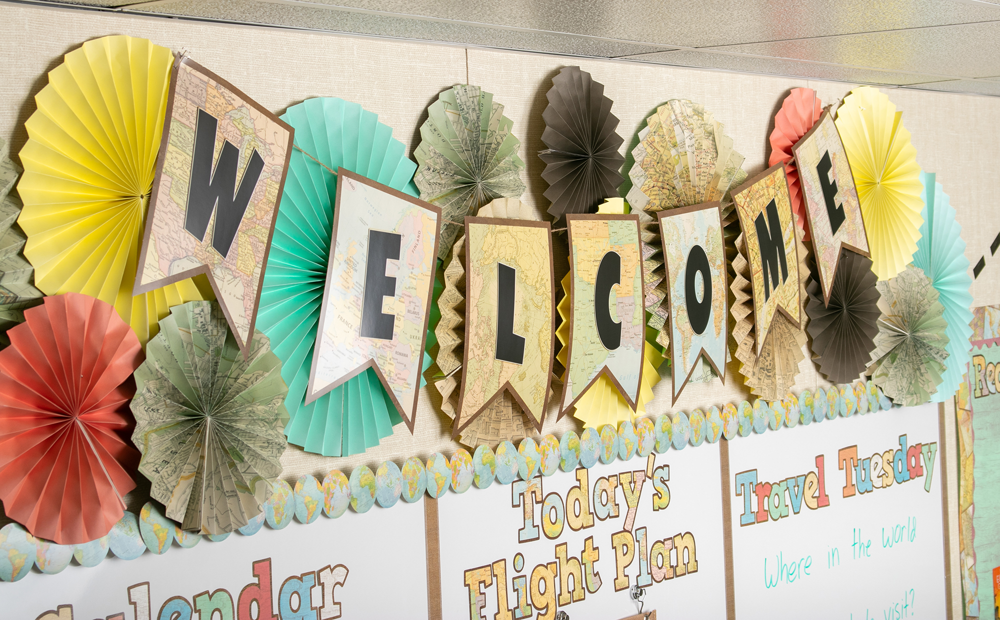 Travel the Map Pennants Welcome Bulletin Board - Image 2