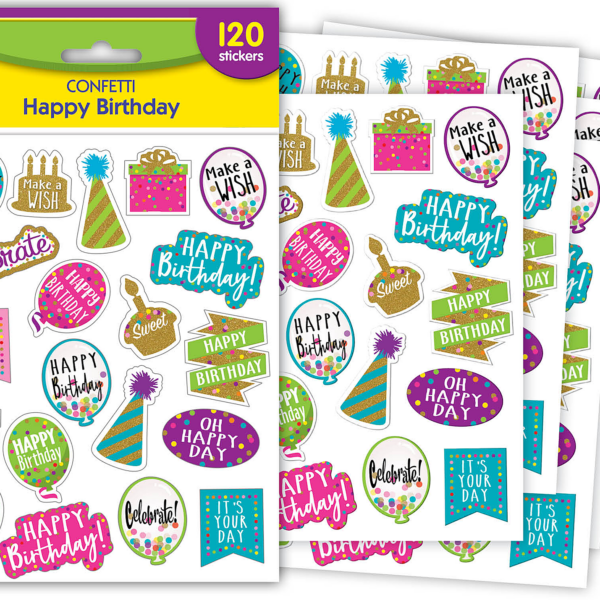 Confetti Happy Birthday Stickers