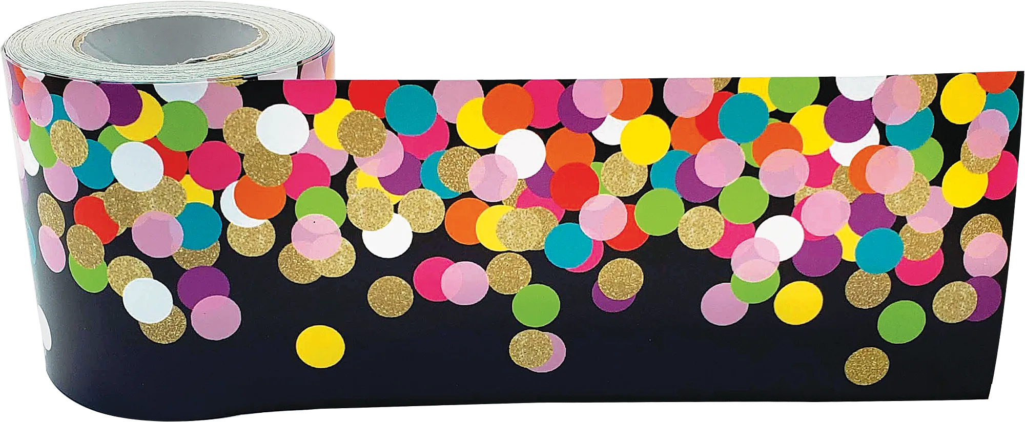 Colorful Confetti on Black Straight Rolled Border Trim - Image 2