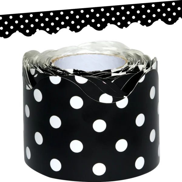 Black Polka Dots Scalloped Rolled Border Trim