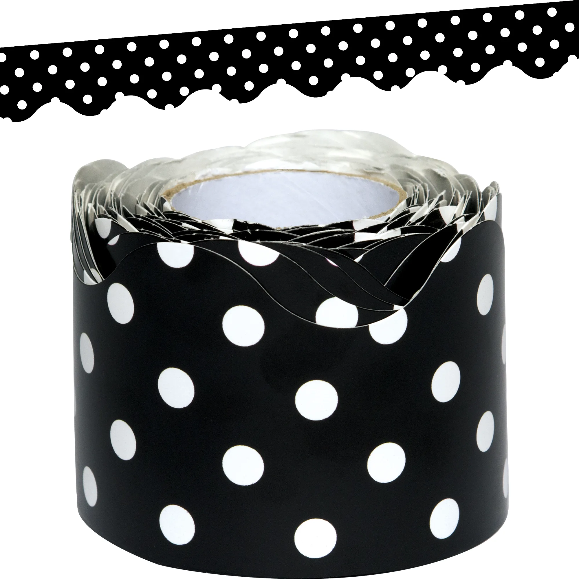 Black Polka Dots Scalloped Rolled Border Trim