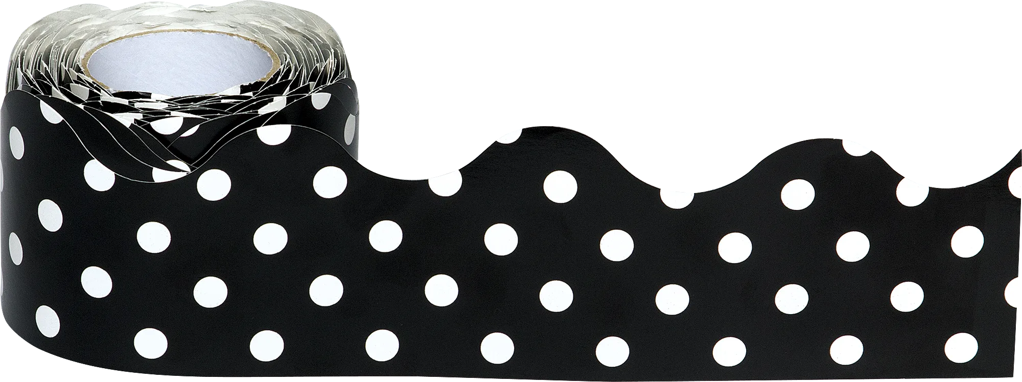 Black Polka Dots Scalloped Rolled Border Trim - Image 2
