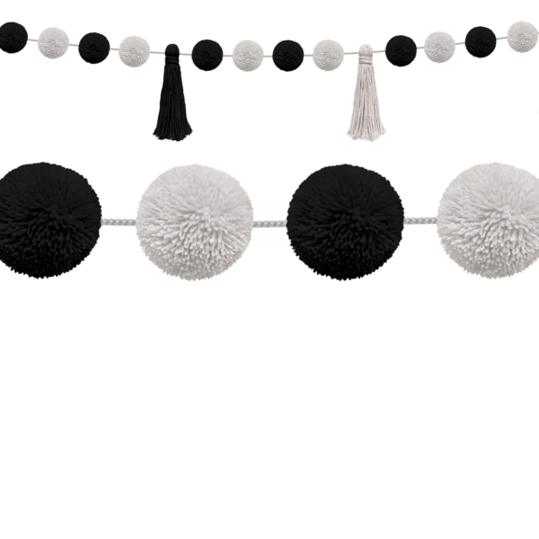 Black and White Pom-Poms and Tassels Garland