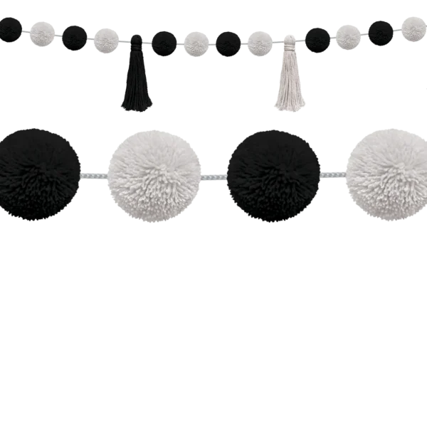 Black and White Pom-Poms and Tassels Garland
