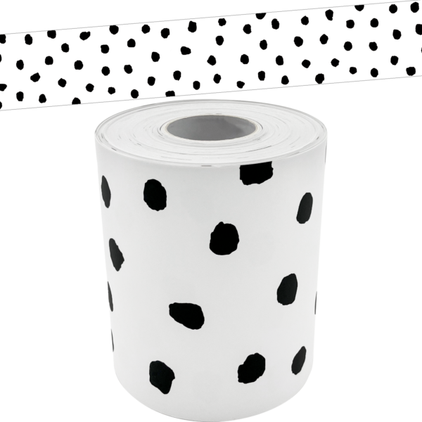 Black Painted Dots on White Straight Rolled Border Trim