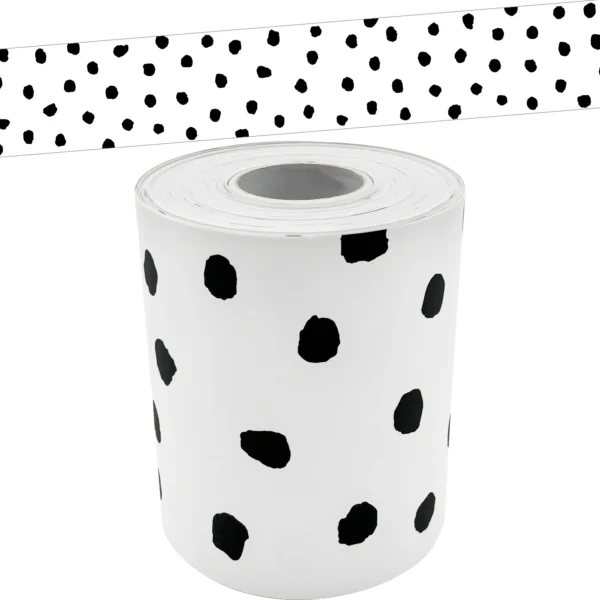Black Painted Dots on White Straight Rolled Border Trim