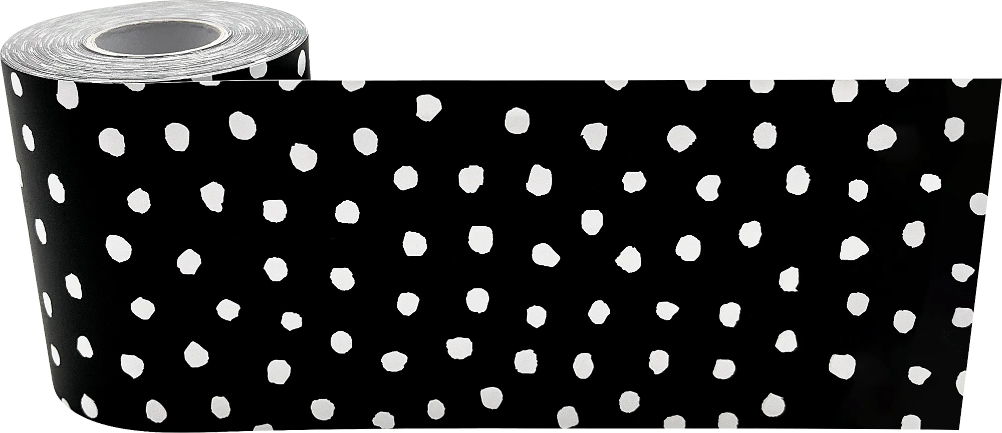 White Painted Dots on Black Straight Rolled Border Trim - Image 2