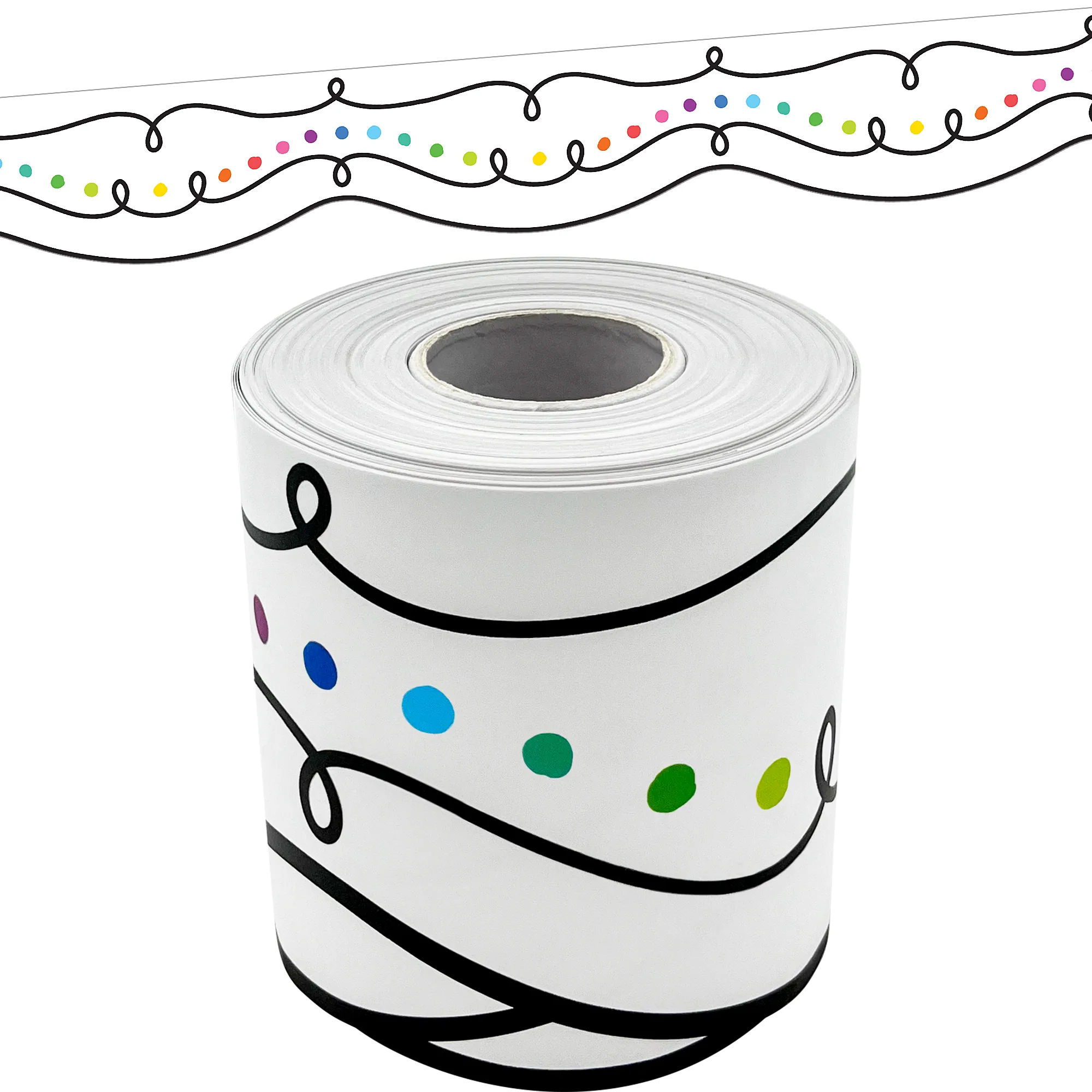 Squiggles and Colorful Dots Die-Cut Rolled Border Trim
