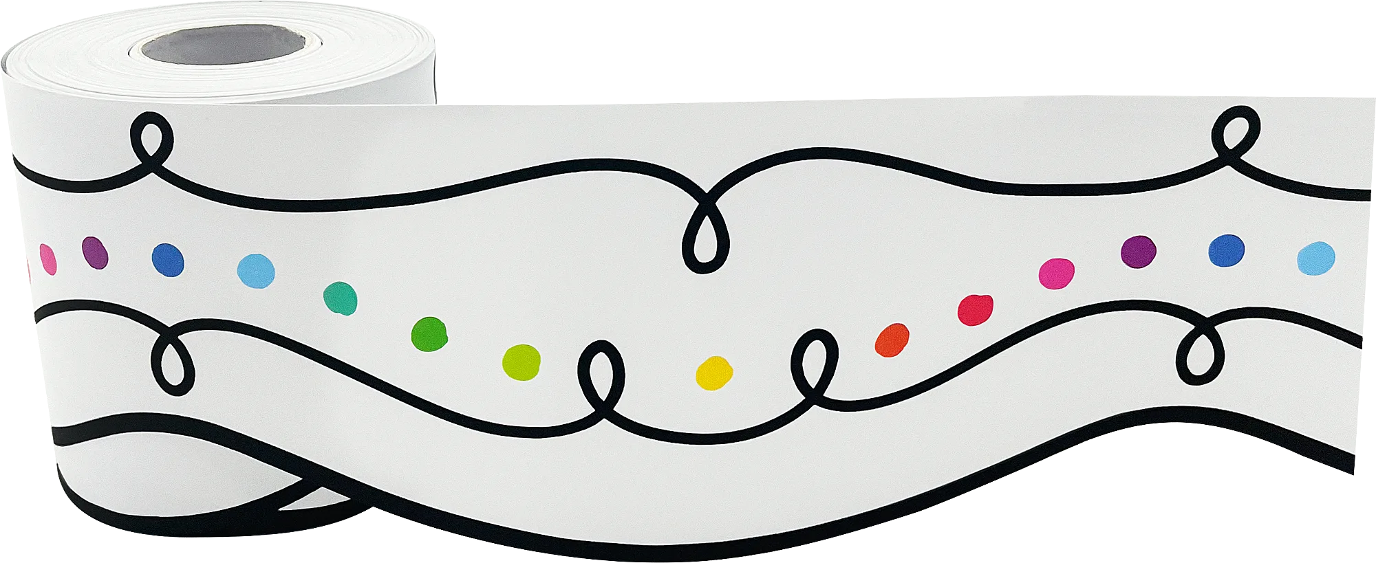 Squiggles and Colorful Dots Die-Cut Rolled Border Trim - Image 2