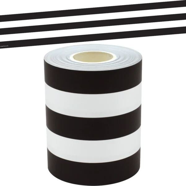 Black & White Stripes Straight Rolled Border Trim