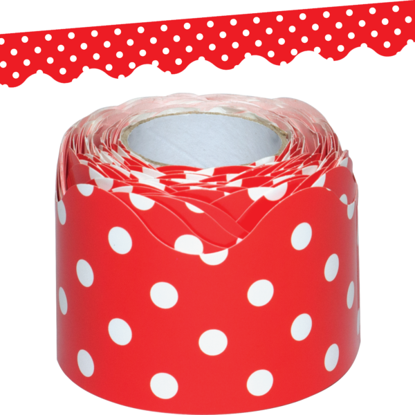 Red Polka Dots Scalloped Rolled Border Trim
