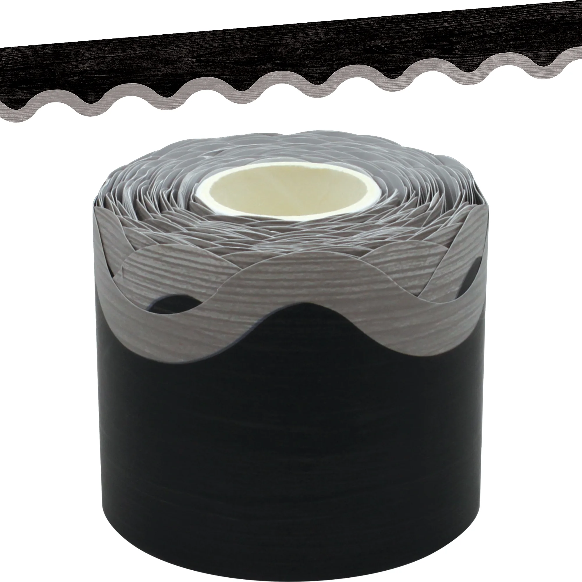 Modern Farmhouse Black with Gray Scalloped Rolled Border Trim