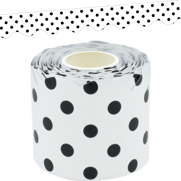 Black Polka Dots on White Scalloped Rolled Border Trim