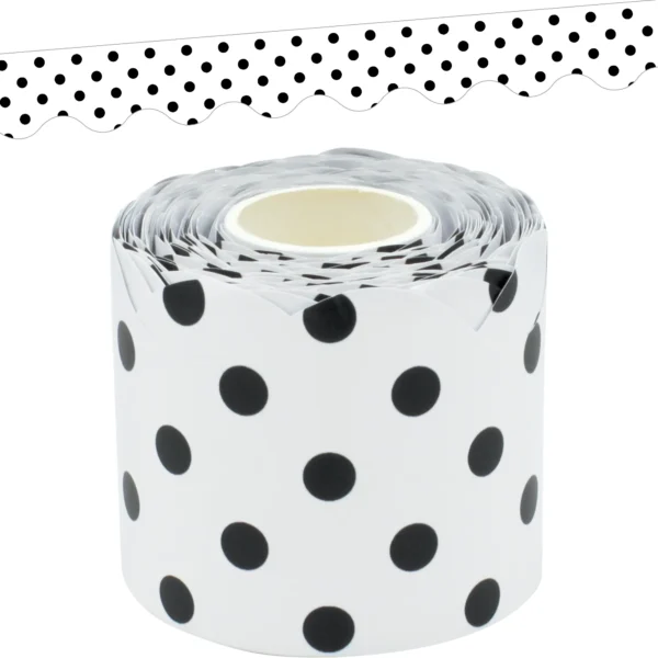 Black Polka Dots on White Scalloped Rolled Border Trim