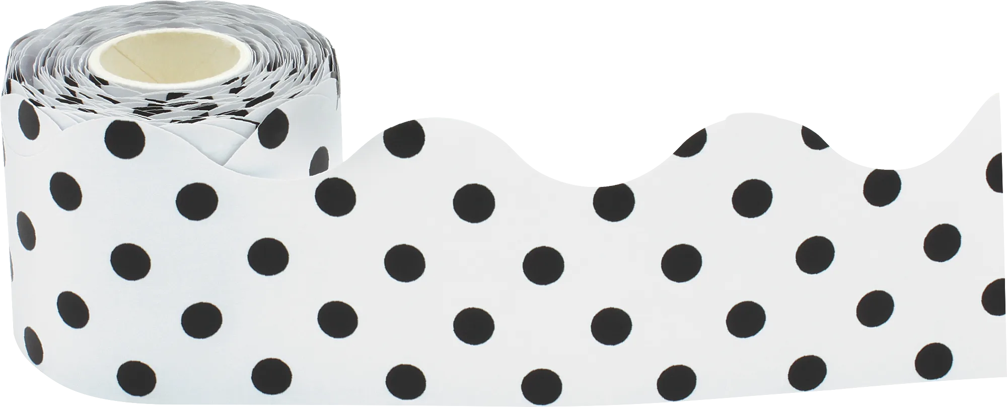 Black Polka Dots on White Scalloped Rolled Border Trim - Image 2