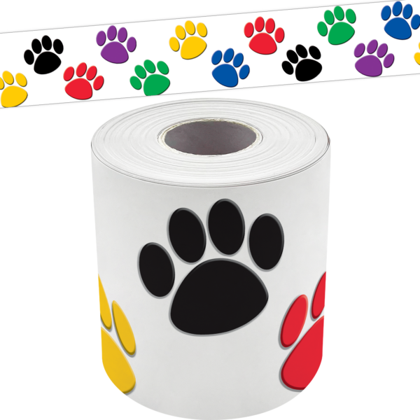 Colorful Paw Prints Straight Rolled Border Trim