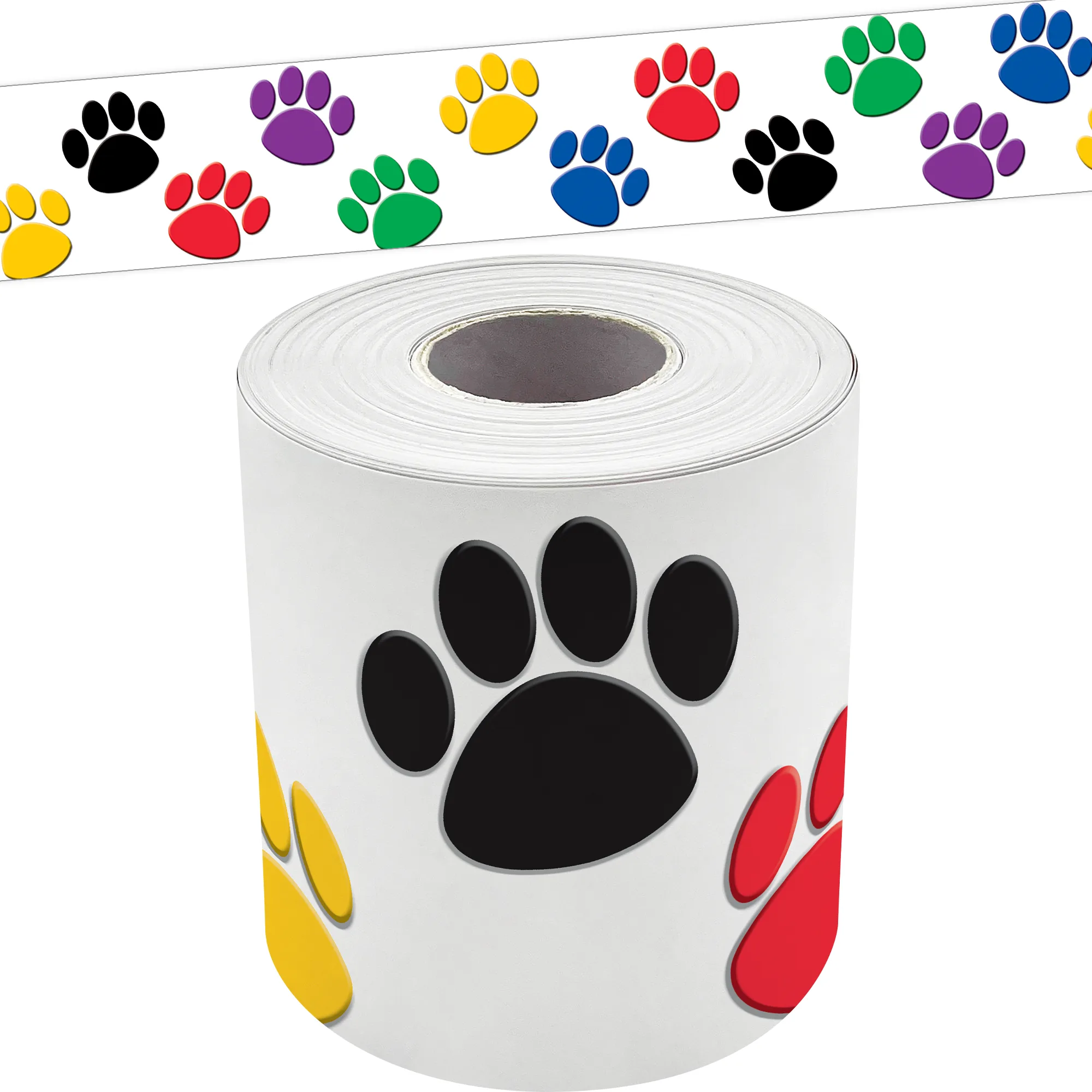 Colorful Paw Prints Straight Rolled Border Trim