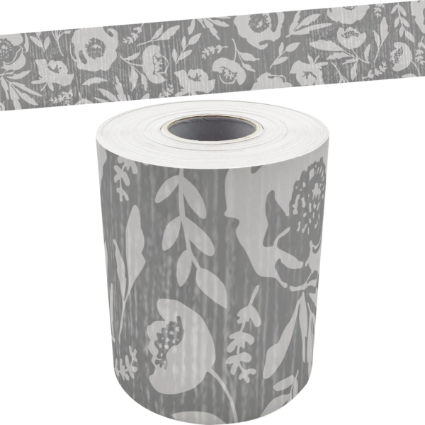 Classroom Cottage Gray Floral Straight Rolled Border Trim