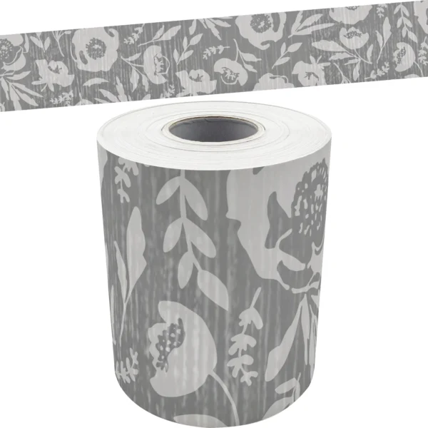 Classroom Cottage Gray Floral Straight Rolled Border Trim