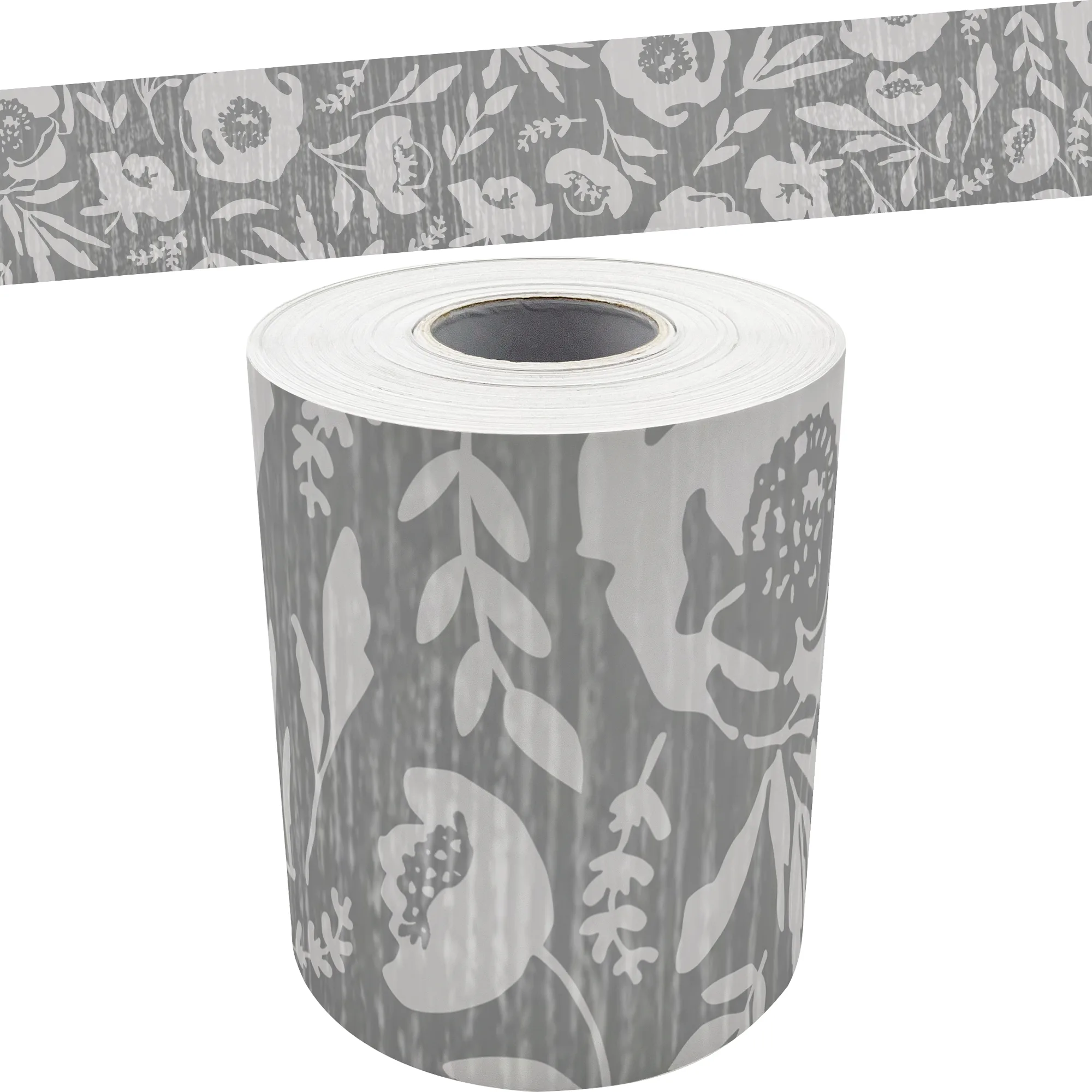 Classroom Cottage Gray Floral Straight Rolled Border Trim