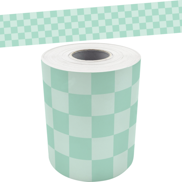 Cool for School Green Checkers Straight Rolled Border Trim