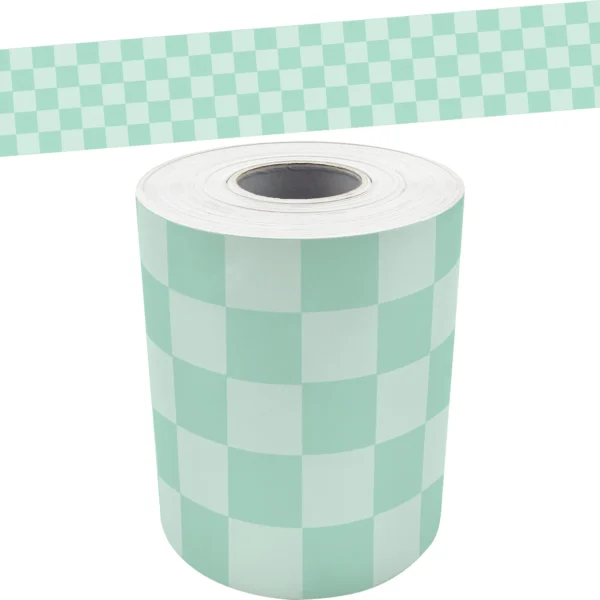 Cool for School Green Checkers Straight Rolled Border Trim