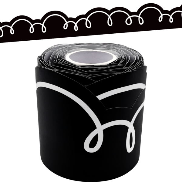 Black with White Squiggles Die-Cut Rolled Border Trim