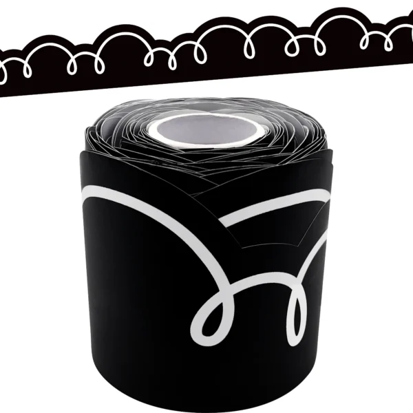 Black with White Squiggles Die-Cut Rolled Border Trim