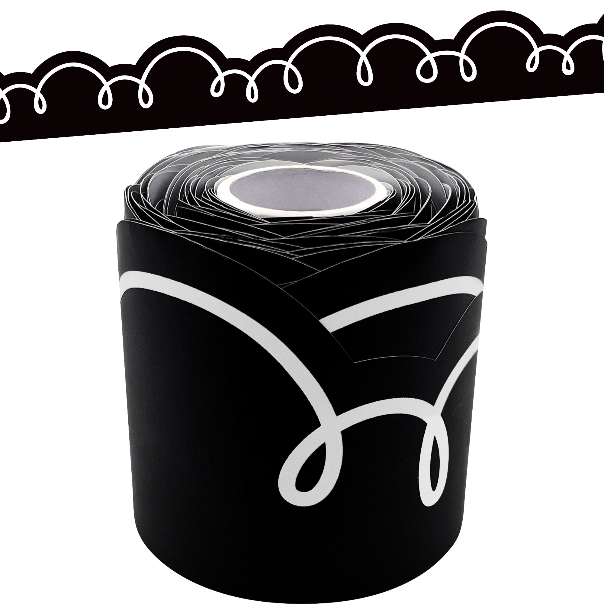 Black with White Squiggles Die-Cut Rolled Border Trim