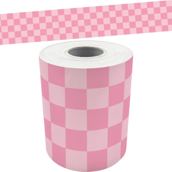 Cool for School Pink Checkers Straight Rolled Border Trim