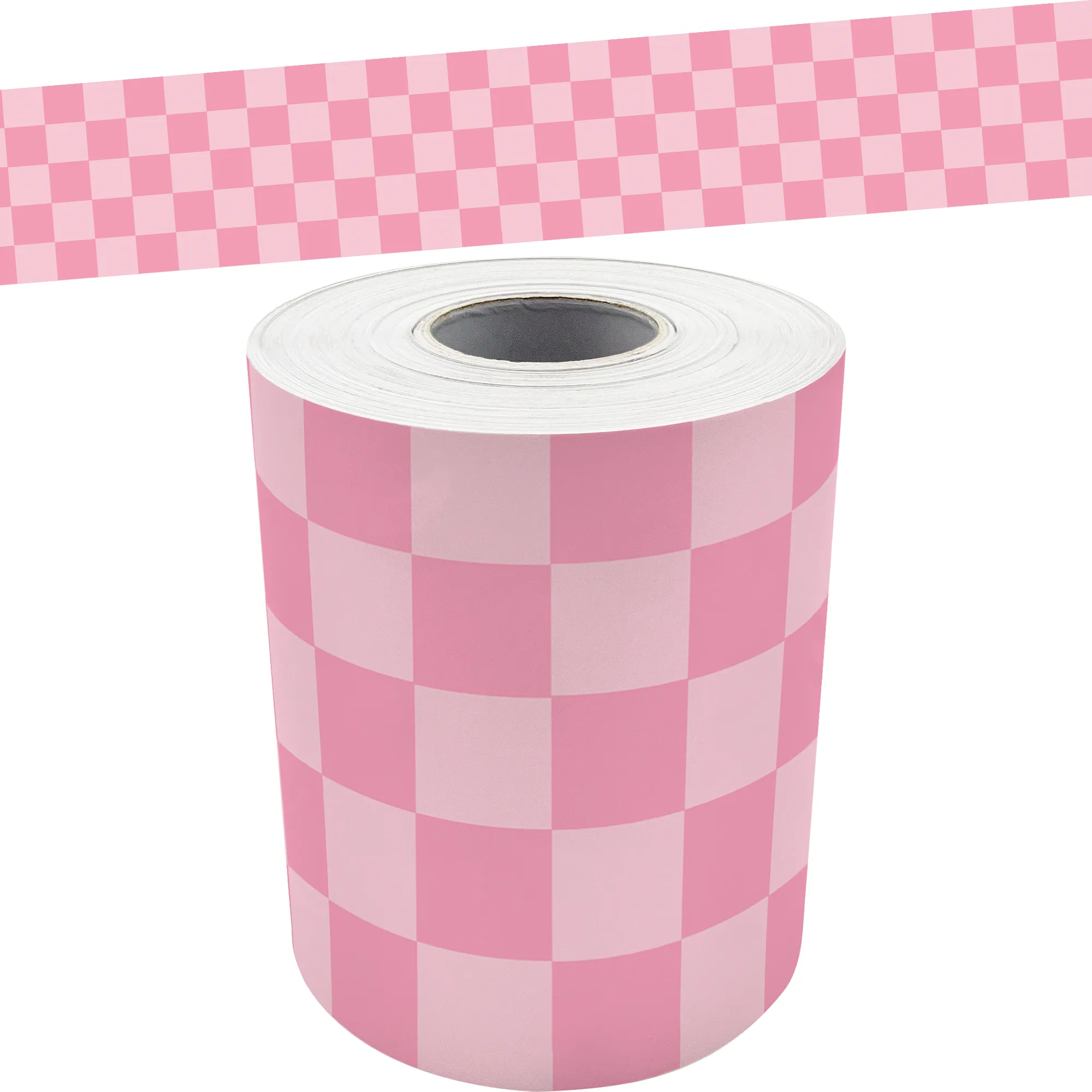 Cool for School Pink Checkers Straight Rolled Border Trim