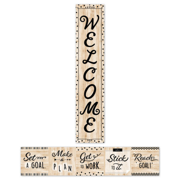 CORE DÉCOR BLACK, WHITE AND WOOD WELCOME BANNER