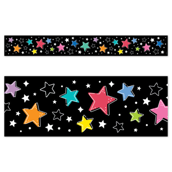 STAR BRIGHT COLORFUL STARS ON BLACK EZ BORDER