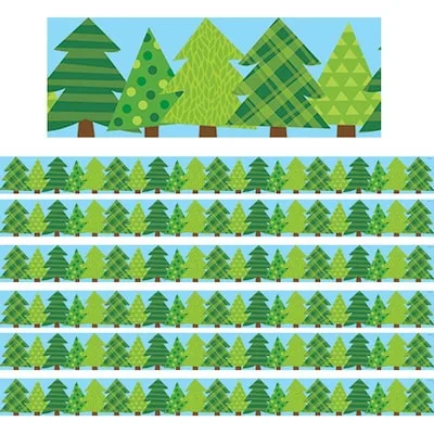 WOODLAND FRIENDS PATTERNED PINE TREES BORDER