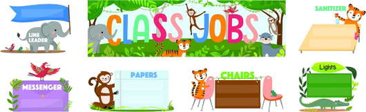 JUNGLE FRIENDS CLASS JOBS MINI BULLETIN BOARD